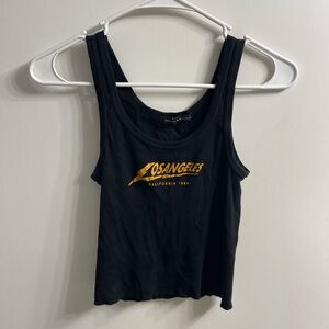 Brandy Melville Blue and Yellow Graphic Crop Tank Top